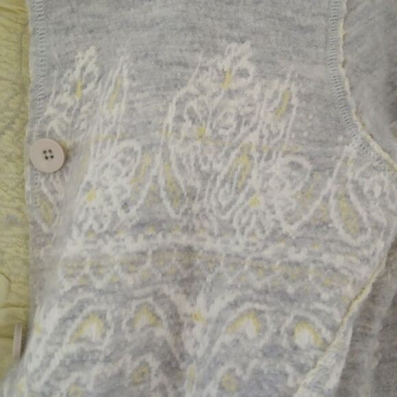RARE Free People Wool/Cotton Fair Isle Button Sweater Grey Yellow S/M - Picture 5 of 11